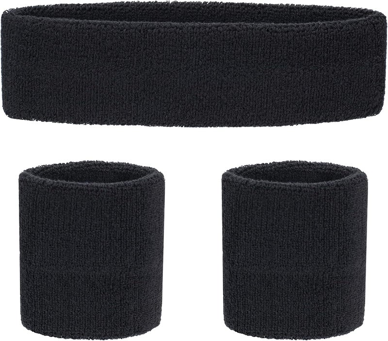 FACATH Sweatbands Headband and Wrist Set, Cotton Sweat Band for Athletic Men and Women, Sweatbands Sports Headbands for Working Out, Running, Basketball, Tennis, Yoga - Image 1